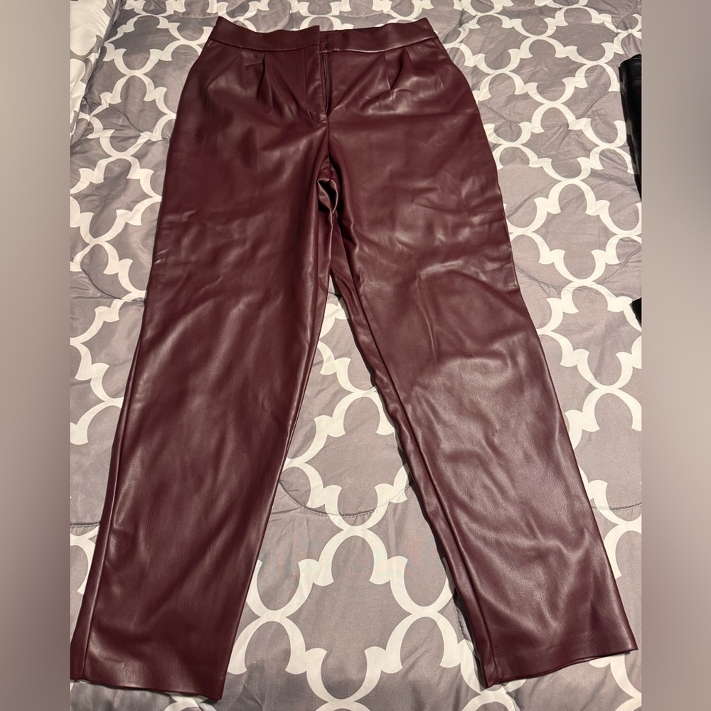 Express Burgundy Leather Straight Leg Pants